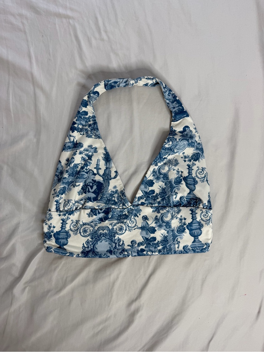 SHEIN Blue and White Toile Halter Crop Top